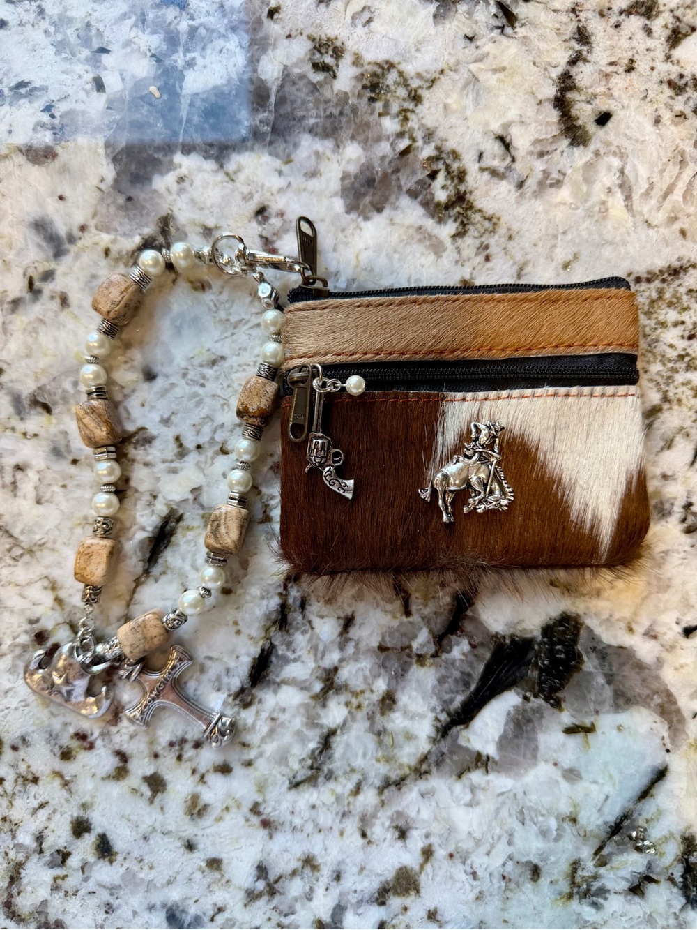 OOAK Custom Genuine Cowhide Leather HOH Coin Purse Wristlet Western Rodeo Horse